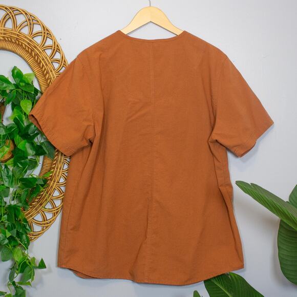 Rust Orange Short Sleeve Button Up Blouse Falls Creek 20W | Dark Autumn - Picture 3 of 7
